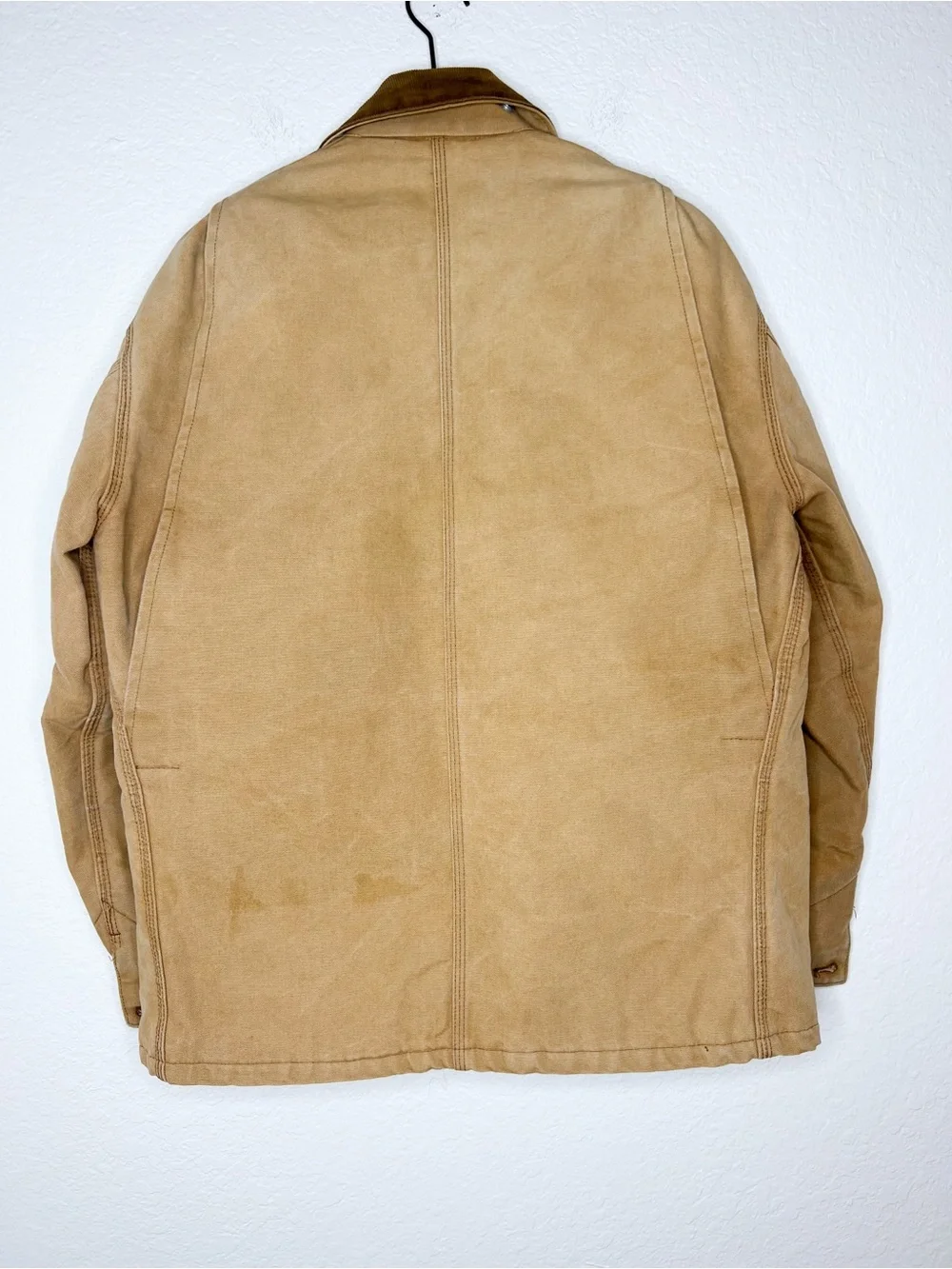 Vintage Carhartt Chore Jacket Barn Tan Duck Canvas Distressed Lined Mens size 44